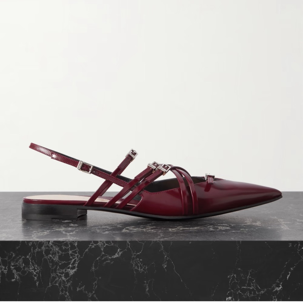 Gucci Seraphine Burgundy Leather Strappy Flat Slingback Shoe sz 37.5 New in Box - Picture 3 of 15